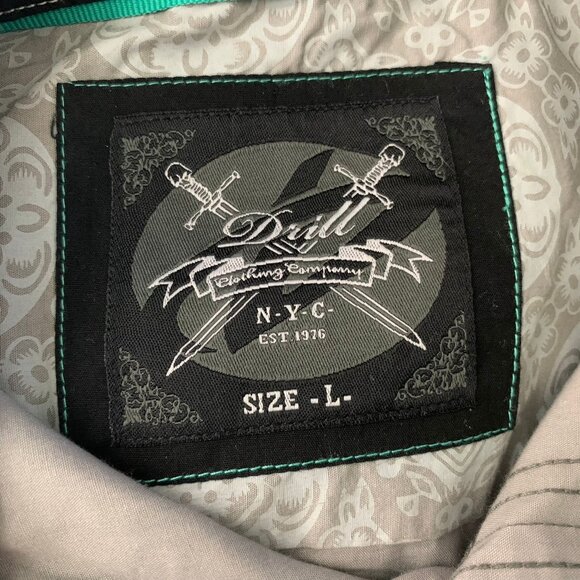 Drill Clothing Roll Tab Sleeve Button Up Shirt L Grey Chest Pockets Collared - Picture 7 of 7